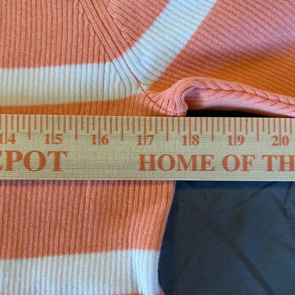 Lane Bryant Striped Sweater Top Women 18/20 Orange White Ribbed Short Sleeve NEW